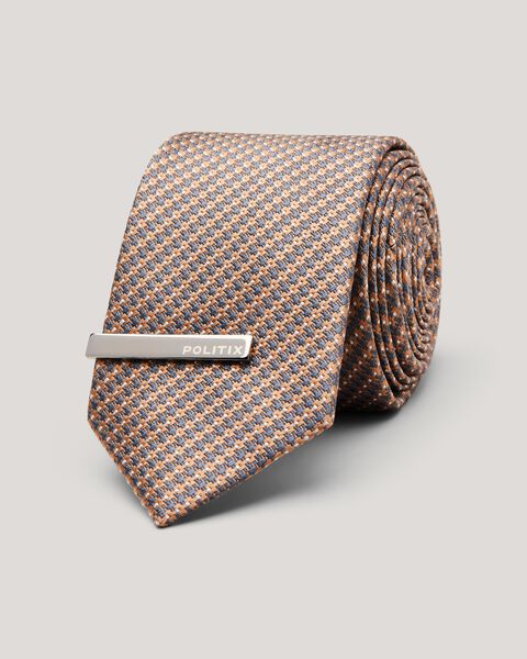 Tan/Grey Tri Tone Textured Silk Tie